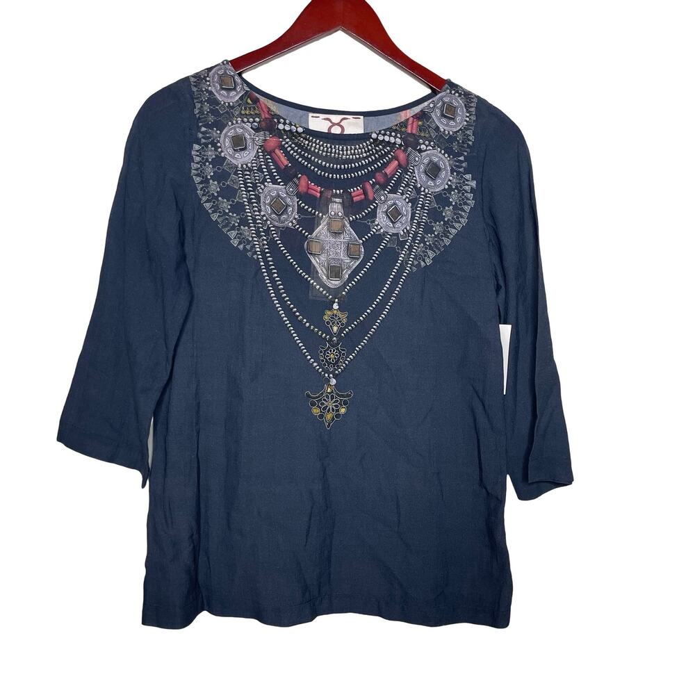NWT Figue grey printed top blouse sz S